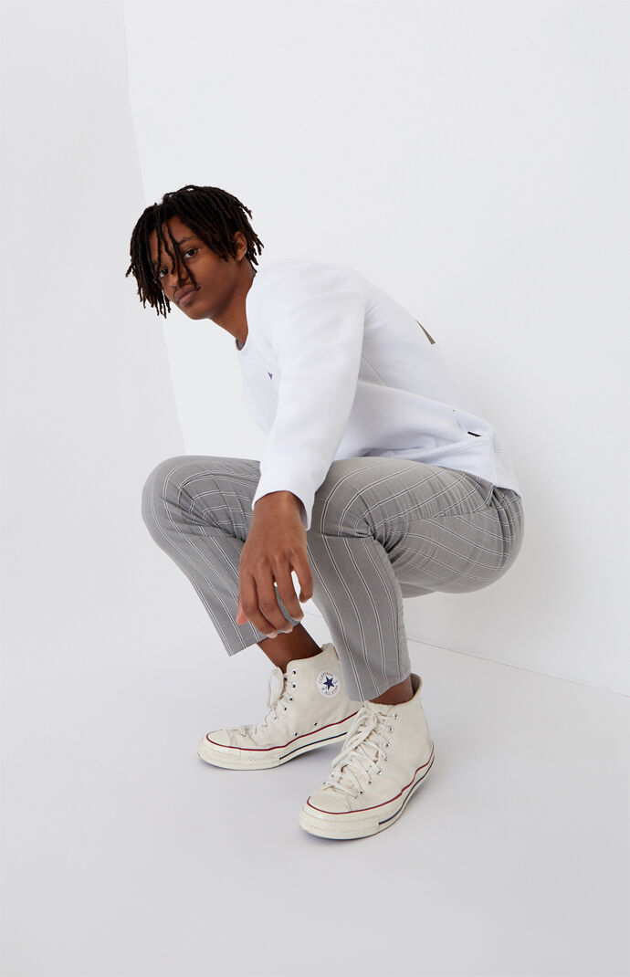 Gray & White Plaid Slim Fit Pants