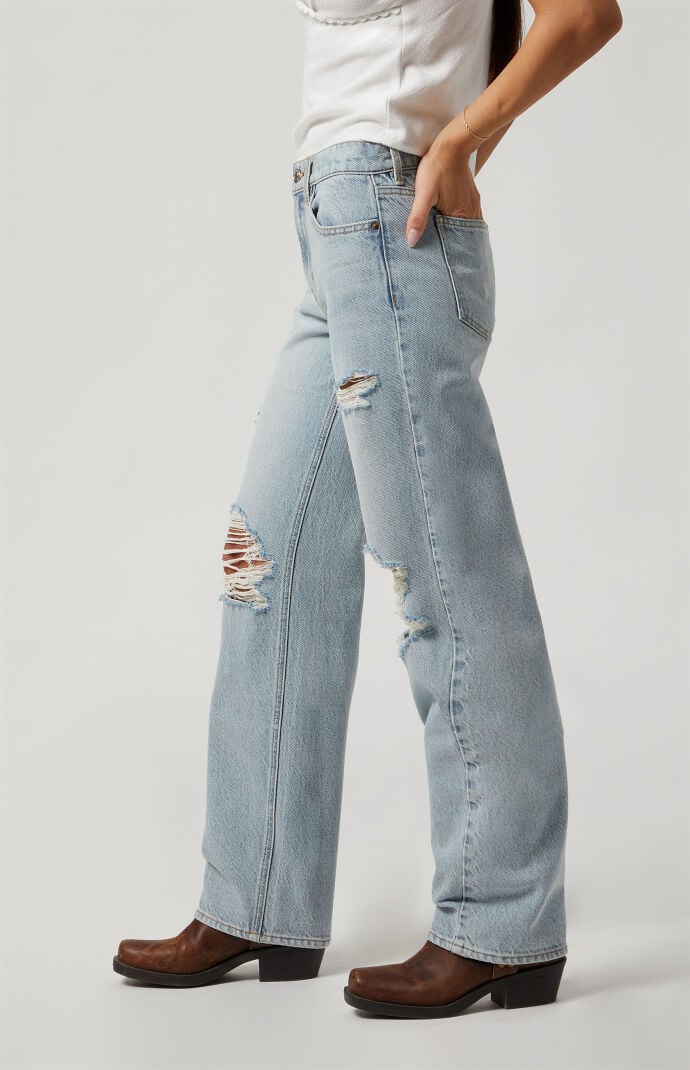 PacSun Jordyn Ripped Knee Low Rise Straight Leg Jeans Light PacSun Jordyn Ripped Knee Low Rise Straight Leg Jeans Light
