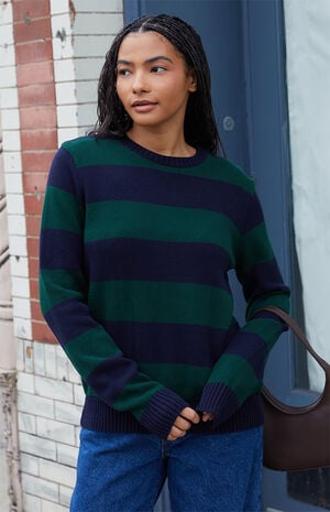 Blue & Green Brianna Striped Thick Knit Sweater image number 1