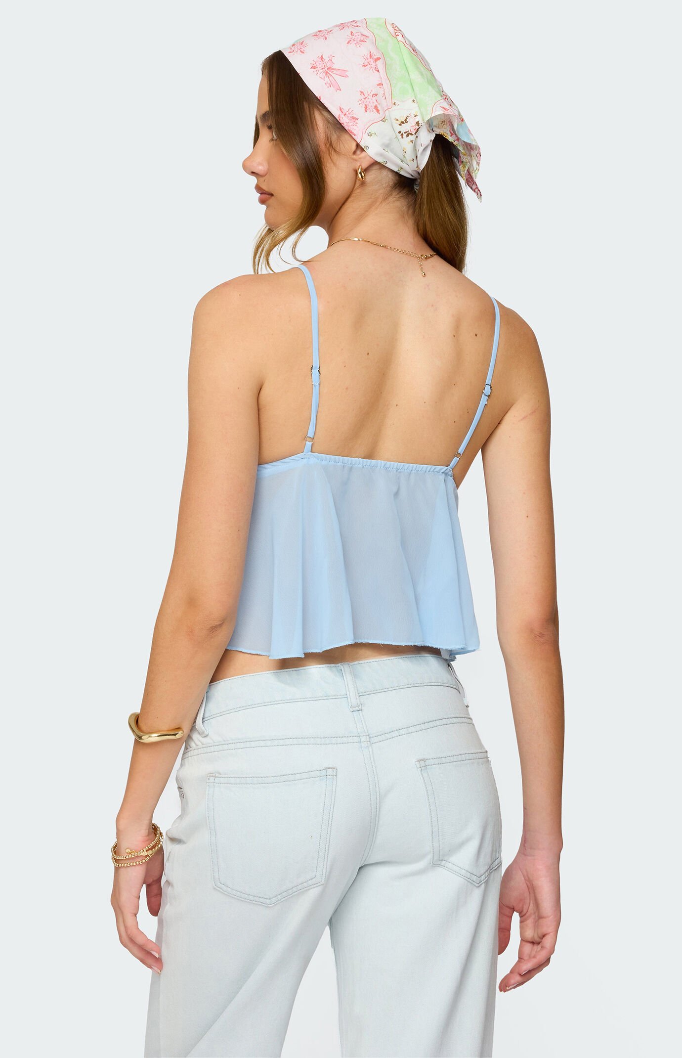 Edikted Ruffle Sheer Chiffon Babydoll Tank Top