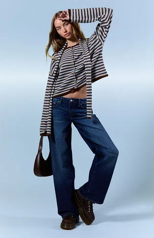 Casey Low Rise Baggy Jeans Button Flap Pocket Dark Blue image number 1