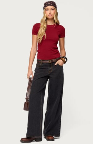 Contrast Stitch Low Rise Wide Leg Jeans image number 5