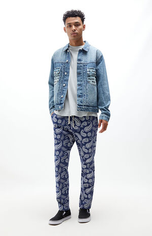 Navy Paisley Cotton Drawstring Trousers image number 4
