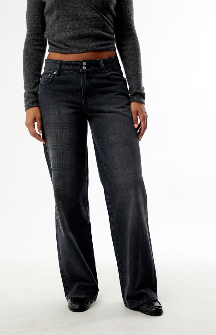 Pacsun Casey Low Rise Baggy Jeans Tonal Plaid Washed Black