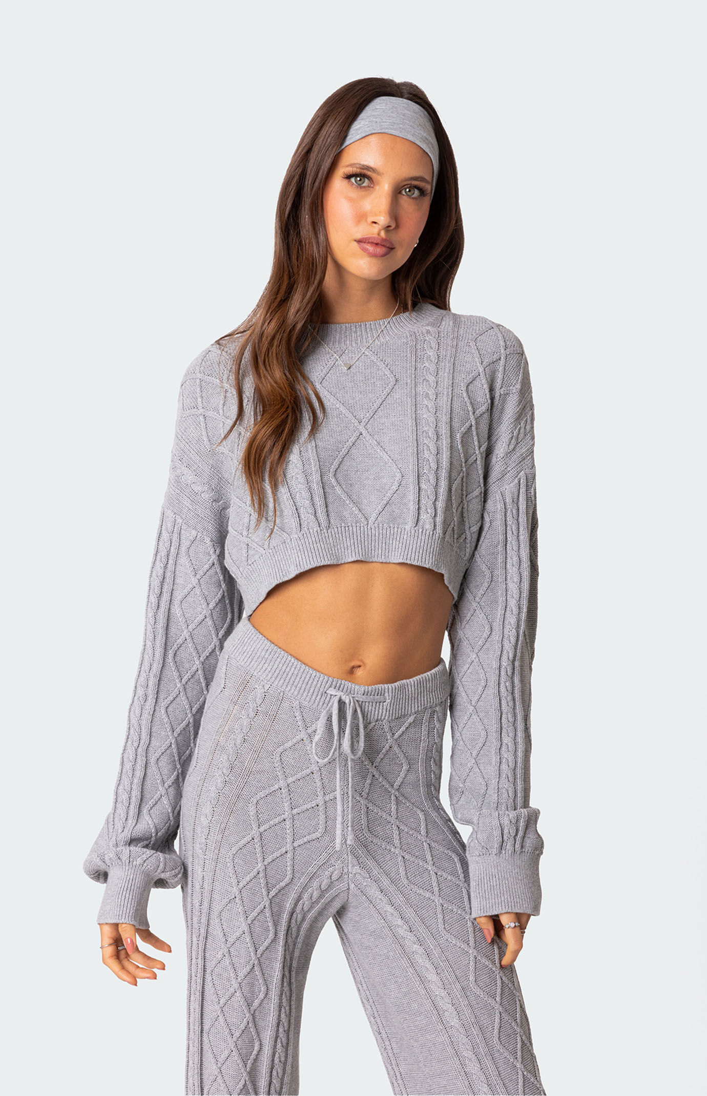 Edikted Kasey Cable Knit Cropped Sweater