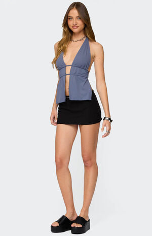 Nikole Split Front Backless Halter Top image number 5