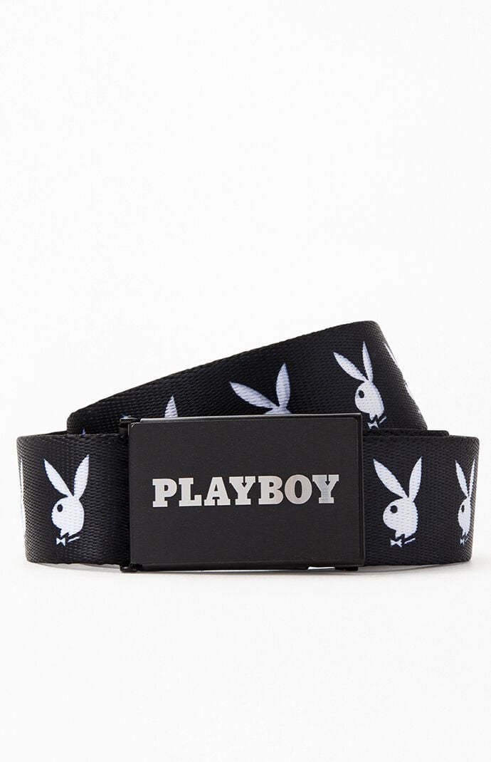 Size Small Fab Playboy Shiny Black Belt with Large Silver & Gems Bunny Buckle