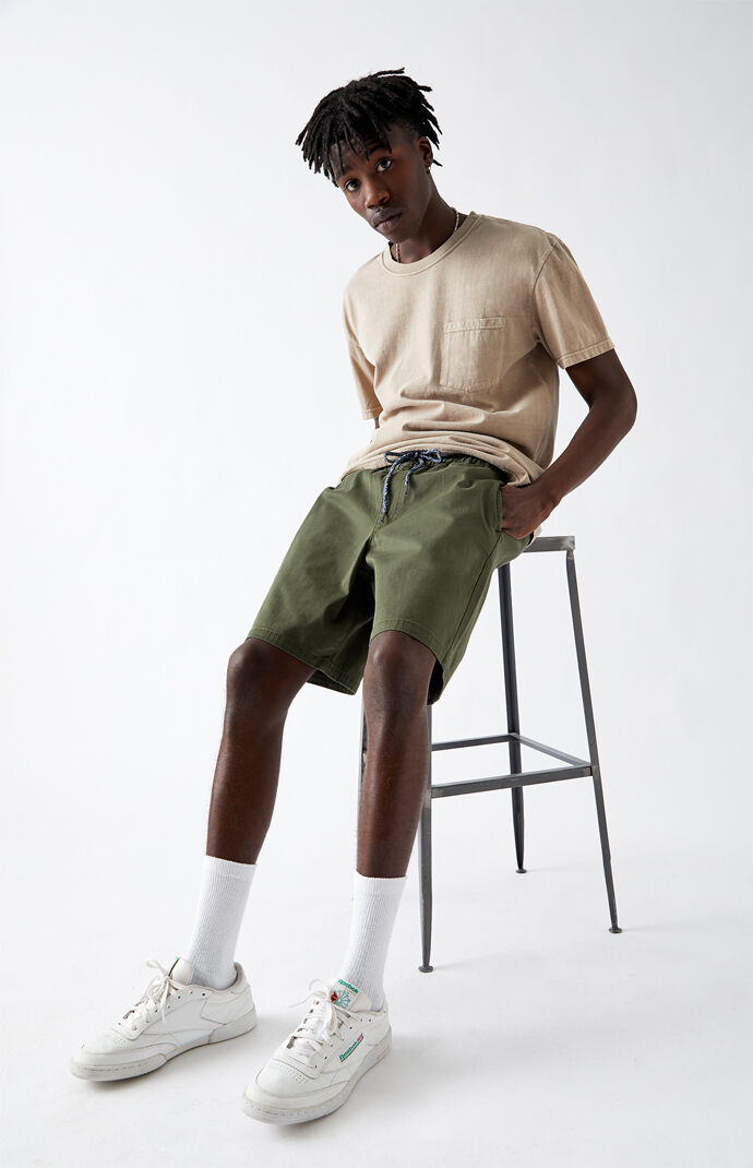 Twill Olive Drawstring Shorts