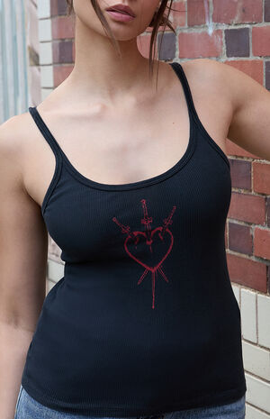 Black Heart Ribbed Tank Top image number 2