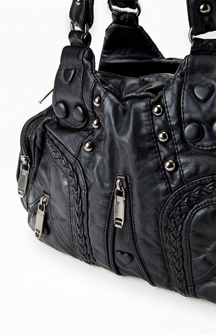 PacSun Faux Leather Studded Zip Duffle Shoulder Bag | PacSun