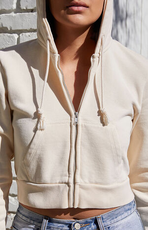 Taupe Crystal Cropped Hoodie image number 2