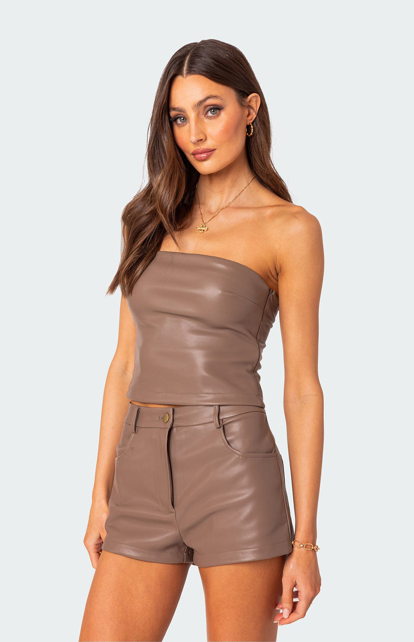 Edikted Martine Faux Leather Tube Top