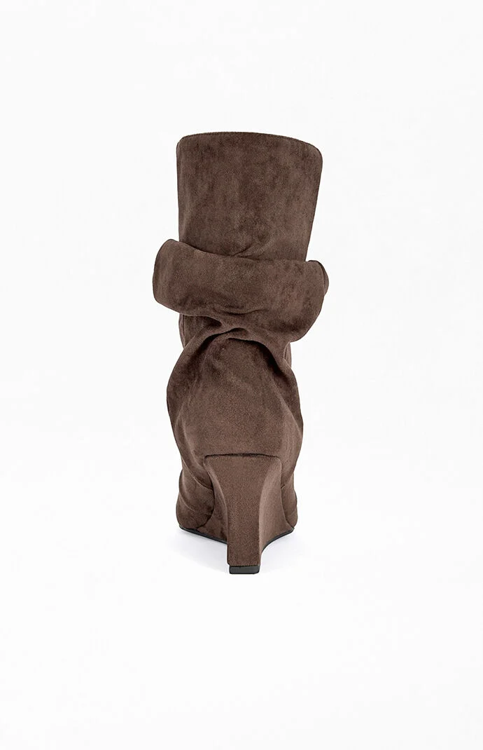 AZALEA WANG Women's Alissa Chocolate Slouchy Wedge Booties