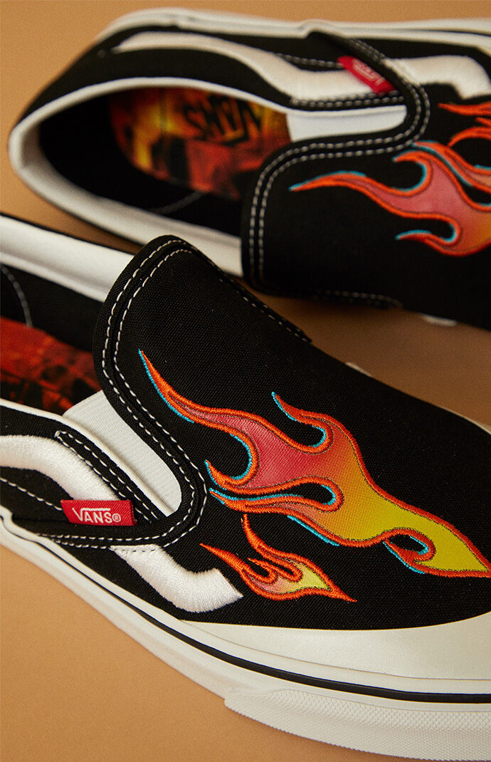 Vans x A AP Worldwide Black Red Classic Slip On Shoes PacSun