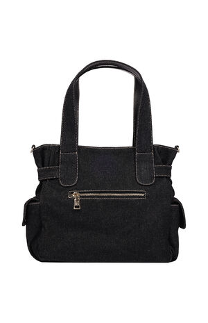 Multi Pocket Black Denim Cinch Tote Bag image number 4