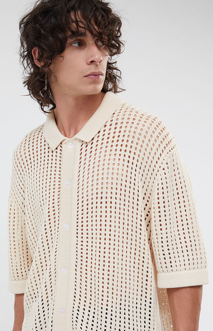 Pacsun Off White Open Knit 2.0 Woven Camp Shirt | PacSun