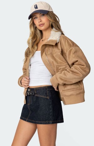 Faux Suede Bomber Jacket image number 3