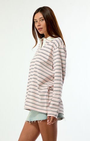 Striped Long Sleeve Oversized Polo Shirt image number 3
