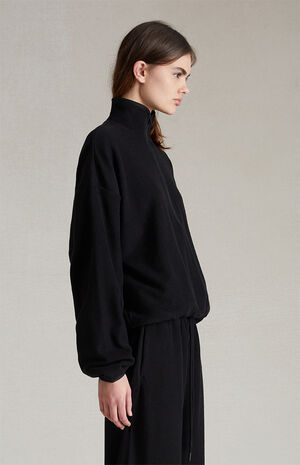 Women's Jet Black Reverse Fleece Half Zip Mock Neck Sweatshirt image number 3