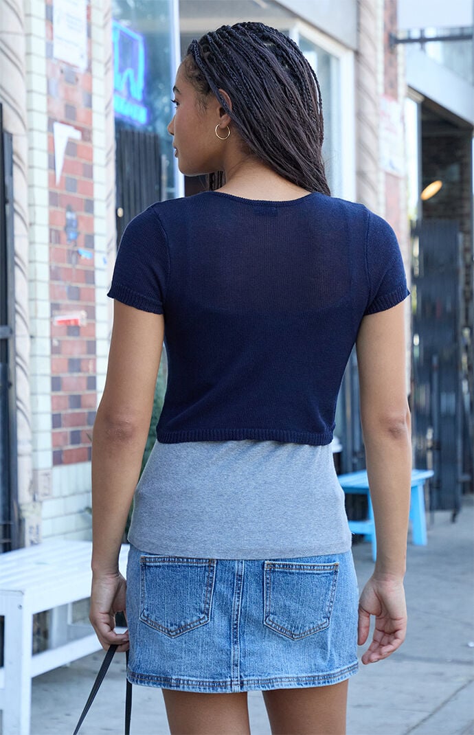 John Galt Blue Tie Front Sweater Top
