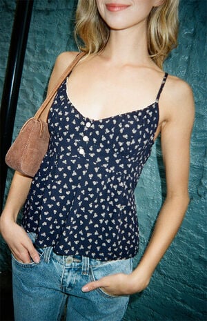 Navy Floral Woven Tank Top