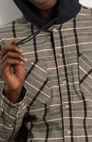 Black & Brown Hooded Plaid Shirt image number 2