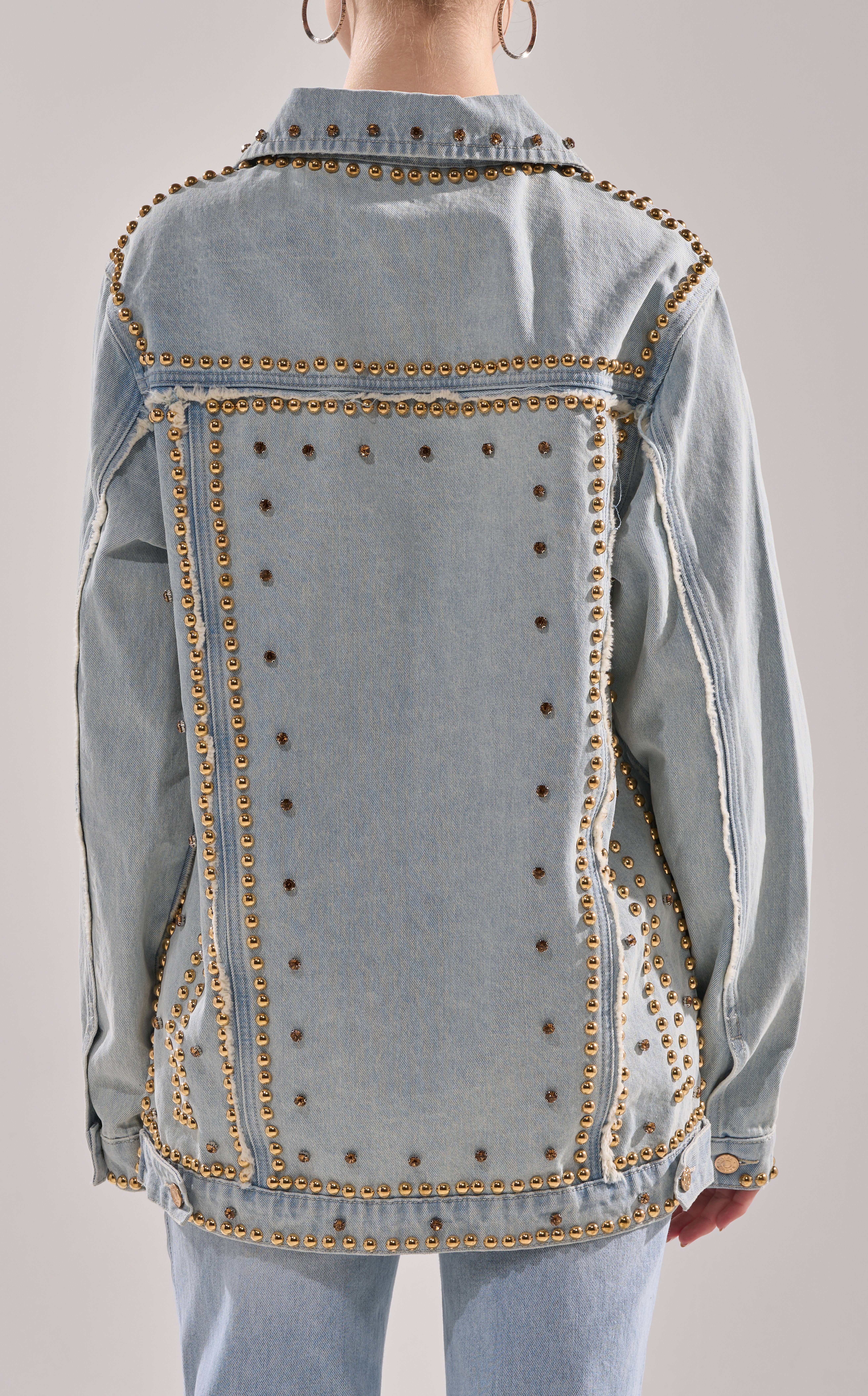 AZALEA WANG Sable Studded Longline Oversized Denim Jacket