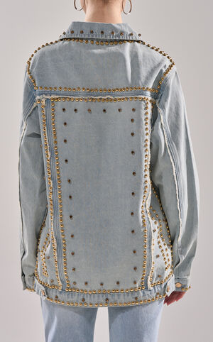 Sable Studded Longline Oversized Denim Jacket image number 2