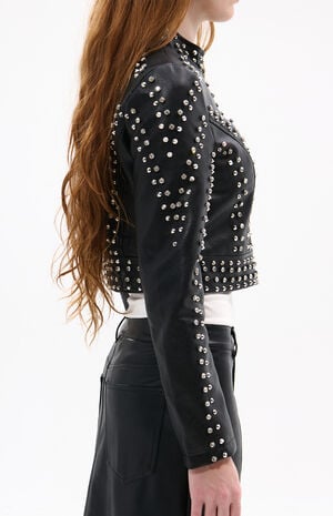 Silvia Crystal Faux Leather Moto Jacket image number 3