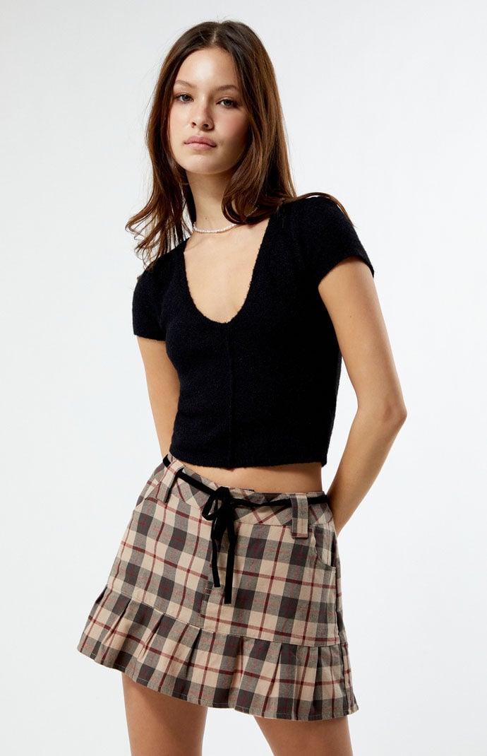 LA Hearts Plaid Ruffle Mini Skirt PacSun