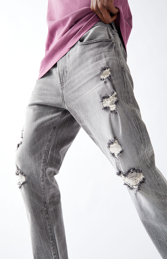 Ripped Gray Slim Taper Jeans