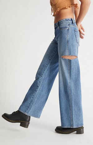 Eco Medium Blue Ripped Low Rise Baggy Jeans image number 2