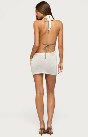 Backless Cowl Neck Knit Mini Dress image number 3