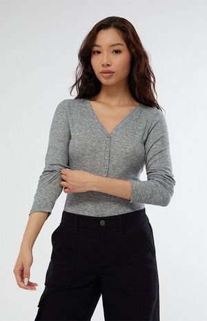 Long Sleeve Button Up Bodysuit image number 1