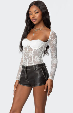 Ally Sheer Lace Cupped Bodysuit image number 3