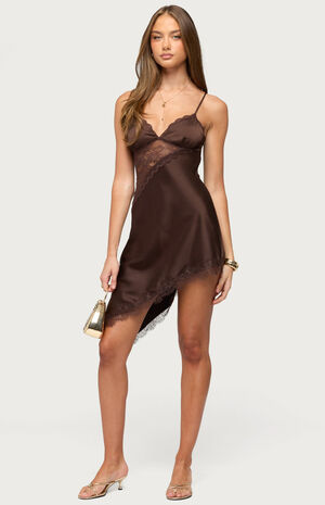 Kit Asymmetric Lacey Satin Effect Dress image number 5