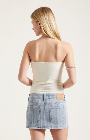 Piper Stretch Striped Light Blue Jean Micro Mini Skirt image number 4