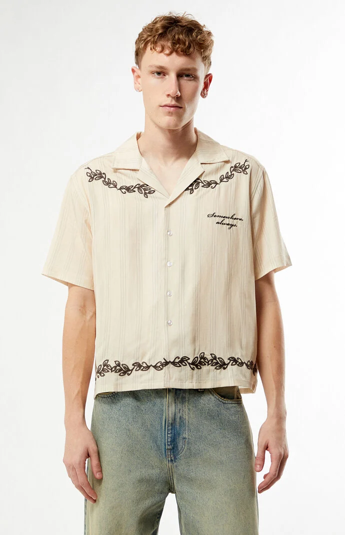 Pacsun Tan Somewhere Always Striped Camp ShirtÂ 