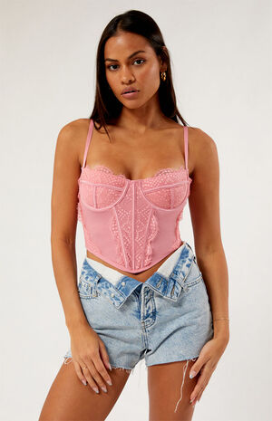 Lace Trim Mesh Corset Top image number 1