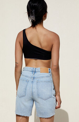 Eco Light Blue Ripped Denim Dad Shorts image number 5