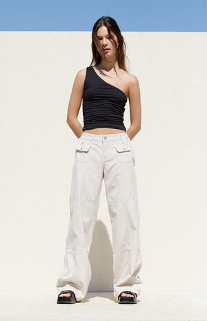 Beige Low Rise Baggy Cargo Pants image number 1