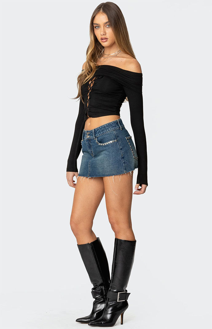 Edikted Lace Up Fold Over Top | Pacsun