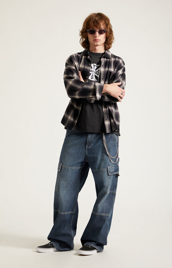 PLATOON ダークブルー デニム 極太 baggy 90s greeny Pacsun Blake Extreme Baggy Jeans Cargo Dark Blue | Pacsun