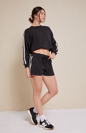 Active Black Stripe Side Sweat Shorts
