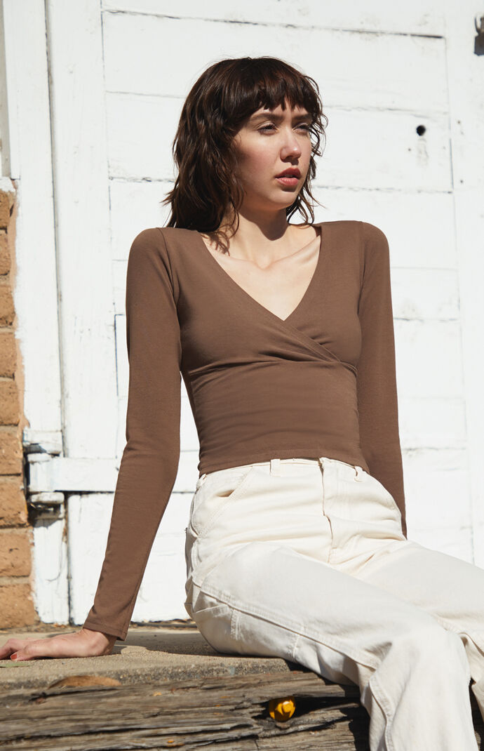 John Galt Brown Amara Long Sleeve Top Pacsun