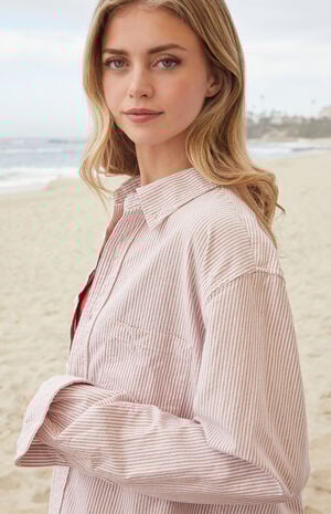 White & Pink Striped Long Sleeve Shirt image number 2