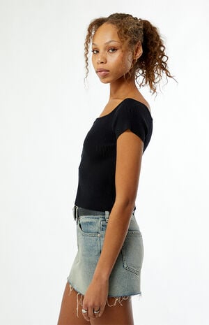 Off-The-Shoulder Button Front Sweater image number 4