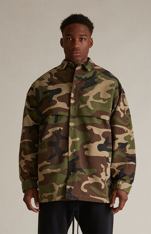 Woodland Camo Military Nylon Overshirt Jacket image number 2