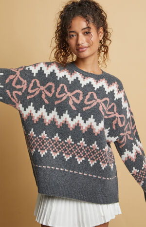 Bow Fair Isle Oversized Sweater image number 2