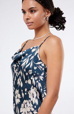 Floral Satin Cowl Neck Midi Dress image number 3